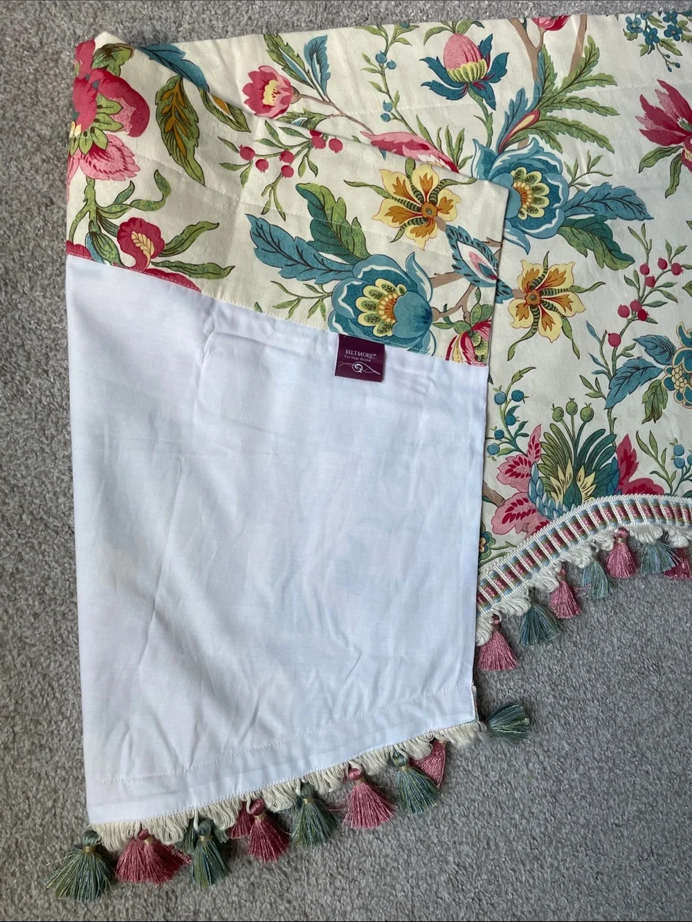 Biltmore Scalloped Fringed Valance in Cream with Multi Floral 86